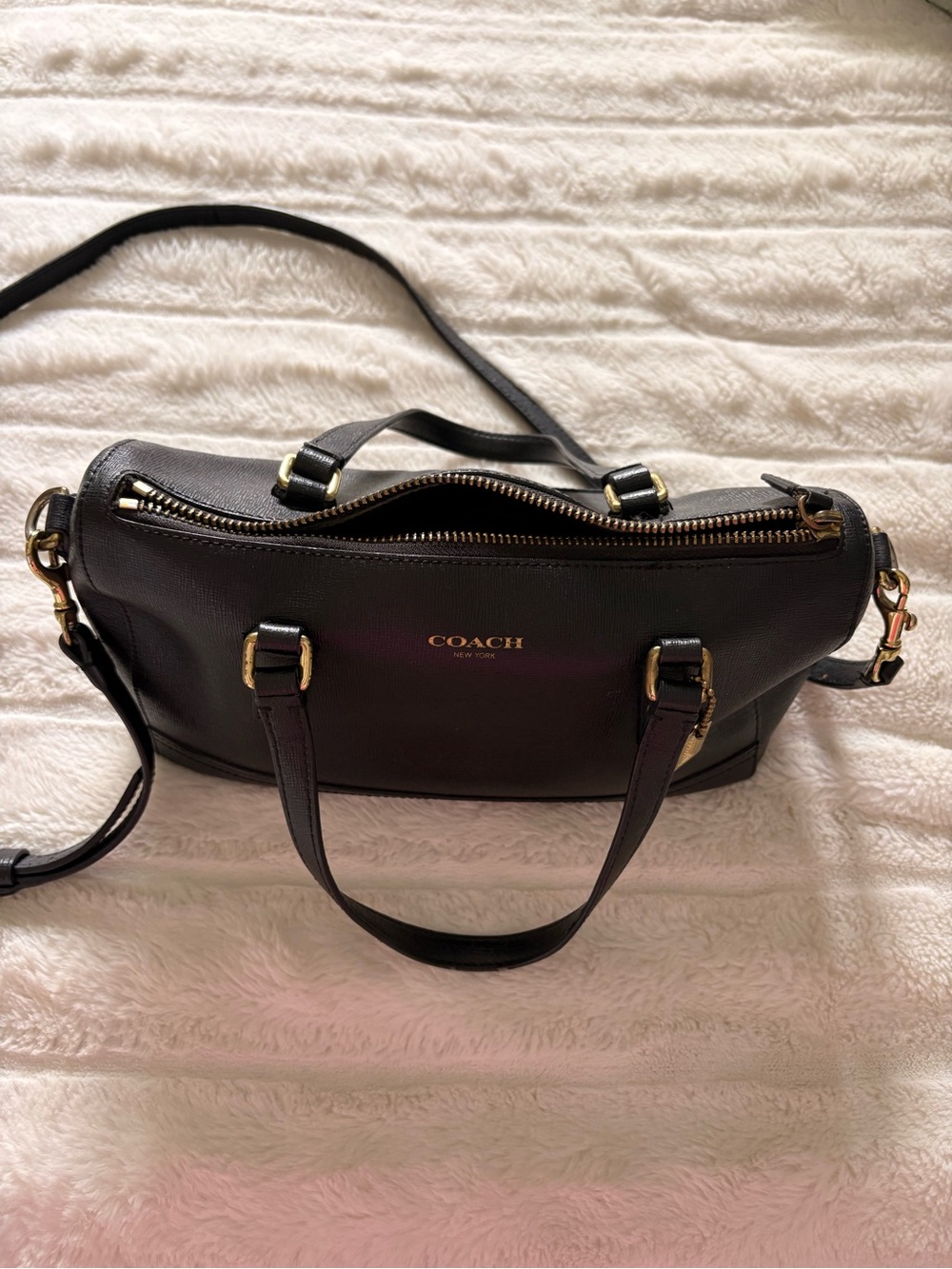 Coach Saffiano Mini Leather Satchel with Gold Hardware - Picture 3 of 13